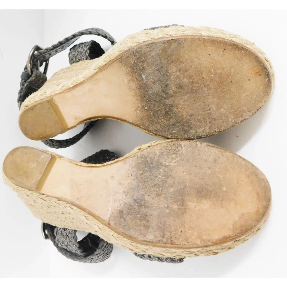 Stuart Weitzman Alex Pewter Wedge Espadrille Woven Ankle Macrame Wedges 8.5 M‎ - Picture 6 of 6